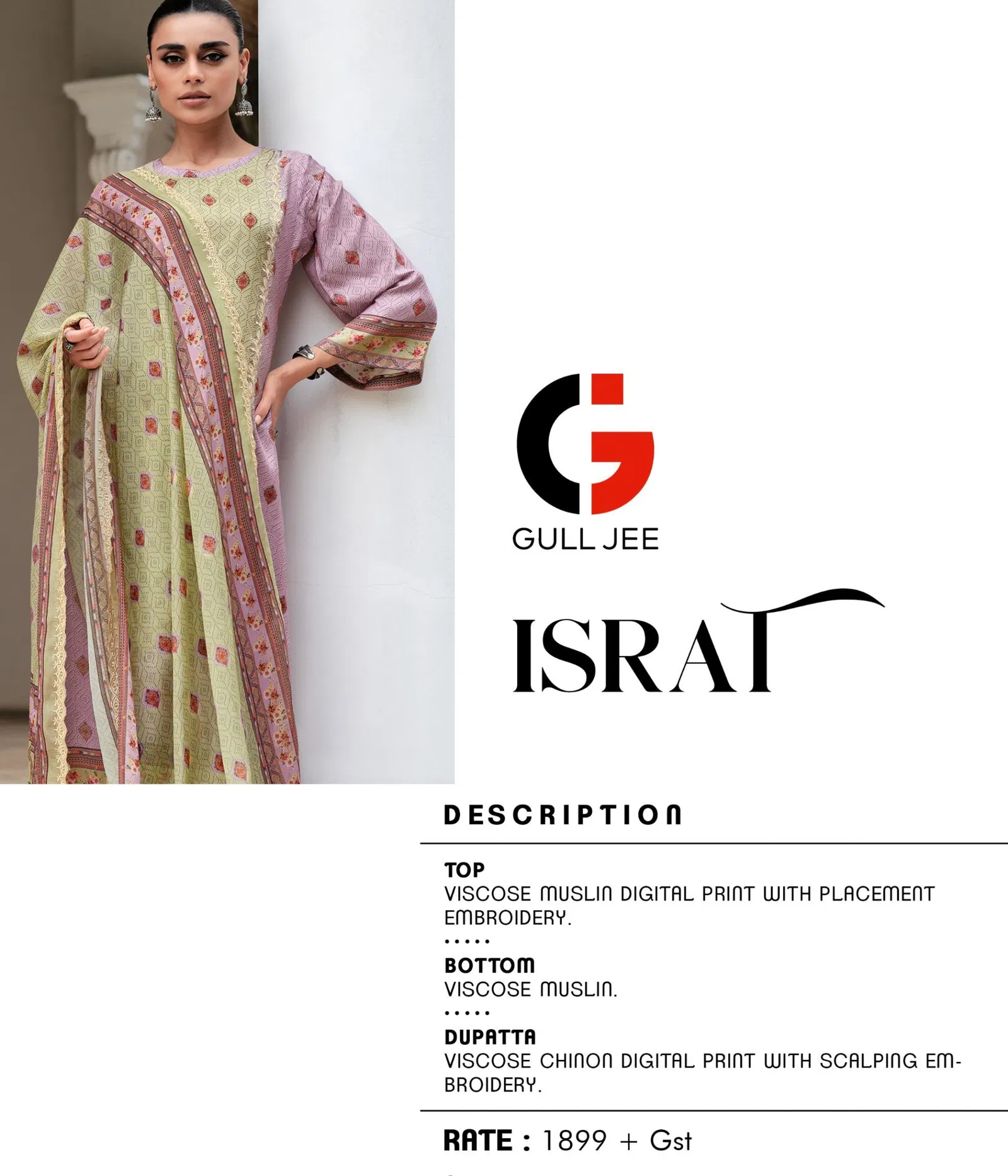 israt By Gull Jee Viscose Muslin Printed Dress Material Wholesale Market In Surat